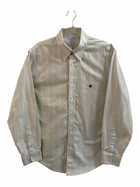 BROOKS BROTHERS, Mens Size L, Green Striped Non-Iron Regent Button-Down w/ Logo.